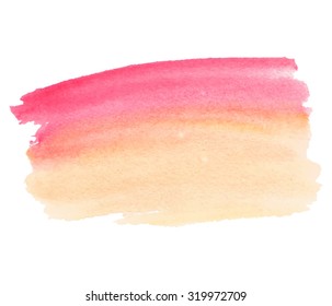 Pink orange watercolor hand drawn paper texture striped isolated stroke on white vector background.