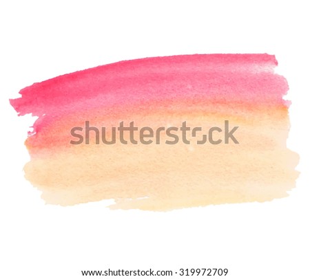 Pink orange watercolor hand drawn paper texture striped isolated stroke on white vector background.