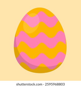Pink and orange waves pattern Easter egg with a glossy effect on a pastel yellow background. Ideal for festive decorations, greeting cards, and digital artwork.
