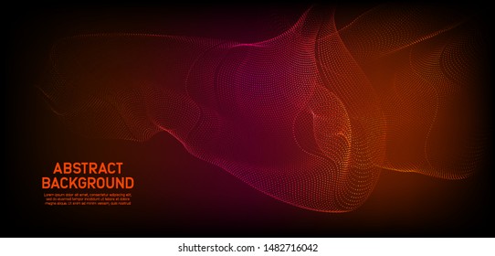 Pink and orange wavy particle shape on black background. Cyber Space Background. Abstract Technology. Science Banner. Vector Illustration.
