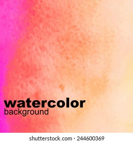  Pink and Orange Wet Watercolor Background Vector. 