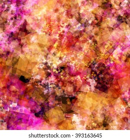 Pink, orange, white and black square spots. Vector. The effect of blur and watercolors. Grunge texture. Seamless abstract background