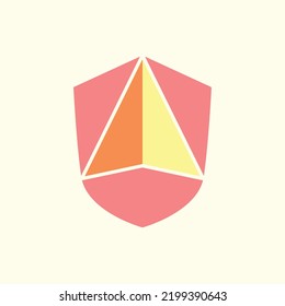 Pink, orange, and yellow colored vector shield logo. Logo for security, quality control, safety, technology, company, government, and school.