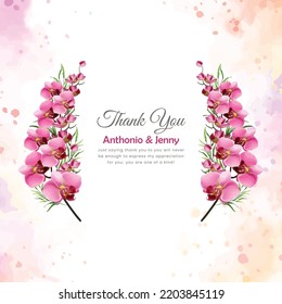 Pink Orchid Flower With Multicolored Watercolor Background Thank You Card