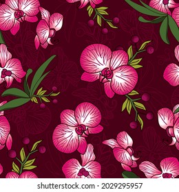 Fondo del patrón impecable de las flores de orquídeas rosadas