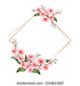 Flores de orquídeas rosadas borde de acuarela para bodas, saludos o tarjetas de invitación aisladas. Flores vintage de lujo con marco dorado brillante para el patrón de verano o primavera. Ilustración del vector