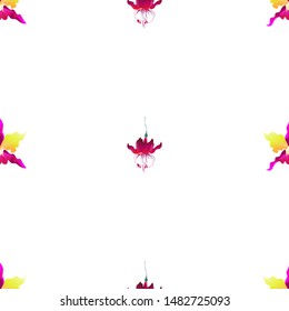 Pink Orchid. Red Fuchsia. Vector illustration. Seamless background pattern. Floral botanical flower. Wild leaf wildflower isolated. Exotic tropical hawaiian jungle. Fabric wallpaper print texture.