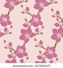 Pink Orchid Seamless Floral Pattern on Light Background