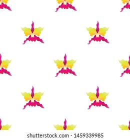 Pink Orchid. Vector illustration.  Floral botanical flower. Wild leaf wildflower isolated. Exotic tropical hawaiian jungle. Seamless background pattern. Fabric wallpaper print texture.