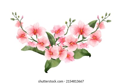 Flor de acuarela de orquídeas rosadas sobre fondo blanco. Flores tropicales aisladas. Pintura de flores rosadas antiguas. Ilustración del vector