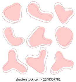 Pink organic abstract random shapes of with outline for template design element or background design. Blob, black outline, simple line, aesthetic line, blob outline set vector