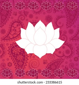 Pink oriental paisley background with lotus shaped banner for text