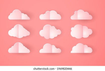 pink origami paper clouds collection set