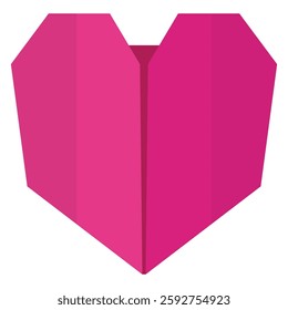Pink origami paper heart flat icon isolated on white background.