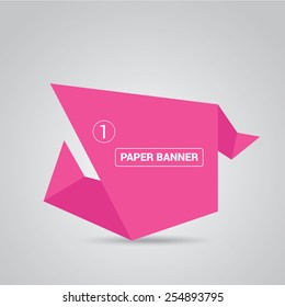 pink origami paper speech bubble or web banner .vector illustration