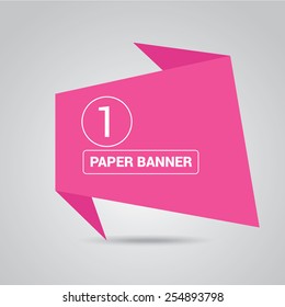 pink origami paper speech bubble or web banner .vector illustration