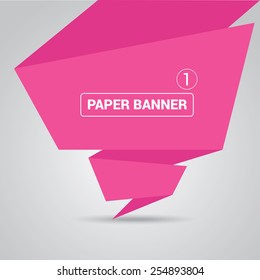 pink origami paper speech bubble or web banner .vector illustration