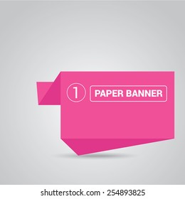 pink origami paper speech bubble or web banner .vector illustration