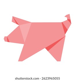 Pink origami pig standing on a white background, representing creativity, craftsmanship, and the art of paper folding