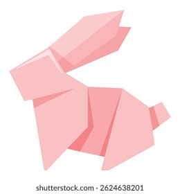 Pink origami rabbit folded paper, representing creativity, art and craft