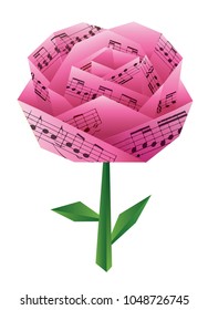 
Pink  Origami rose with musical notes. 
Paper pink rose with musical notes. Vector available. 