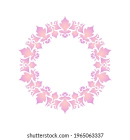 Pink ornamental circular pattern on white background. Card template design. Decorative vector frame.