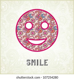 Pink ornamental pattern smile face silhouette