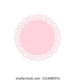 Pink ornamental round pattern on white background. Card template design. Vector illustration.