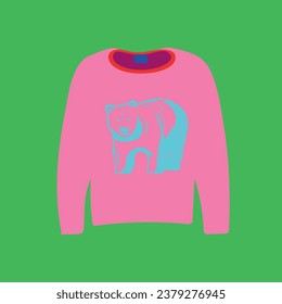 The pink outfit in front of the background and the blue bear pattern in front of it