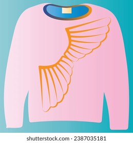 The pink outfit in front of the background and the orange wing pattern in front of it