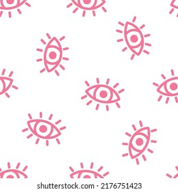 Pink outline eyes seamless pattern.