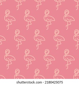 Pink outline flamingo seamless pattern with pink background.