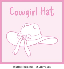 Pink outline illustration of a cowgirl hat with ribbon