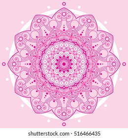 A pink outline Mandala design in vector format. This decorative round floral anti stress therapy ornament has many uses.