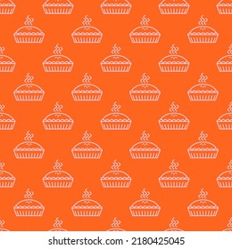 Patrón transparente de la tarta de contorno rosado con fondo naranja.