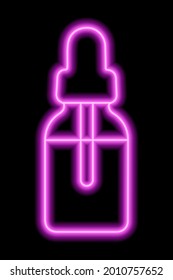 Pink outline of vape bottle with liquid on black background. Vector illustration