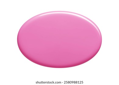 Pink oval 3d banner in vector format with reflective surface and smooth shading. Elegant text background shape displaying glossy texture for modern digital designs and presentations.