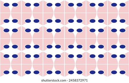 Pink oval and blue dot block grid rectangle repeat seamless pattern design for fabric print or background patter 