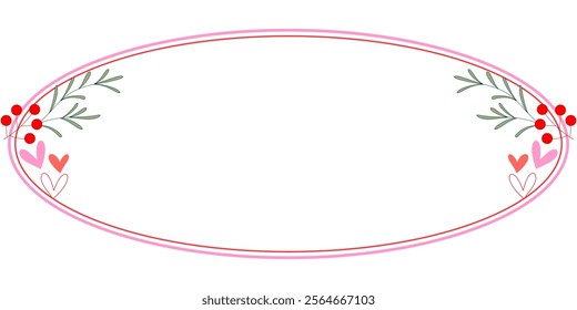 pink oval frame vector design with love and leaf, cherry decoration for valentine's day	