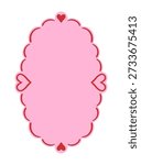 Pink oval scalloped frame with red hearts. Romantic border for Valentine