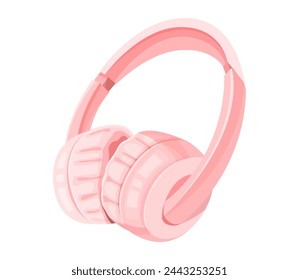 Pink overhead headphones with a comfortable cushion. Vector illustration isolated.