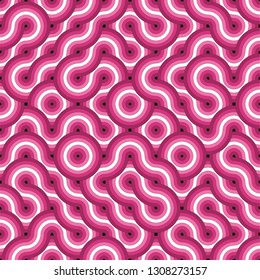 Pink Overlapping Circles Geometric Truchet Tile Repeat Seamless Vector Pattern