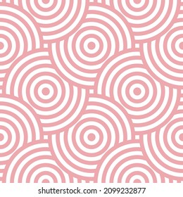 Pink overlapping concentric circles on white background seamless pattern. Vector illustration for prints, cover, fabric, textile and more