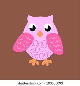 a pink owl on brown background