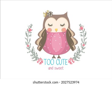 pink owl vector art design hand drawn design