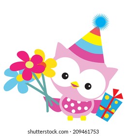 Pink owl vector illustration