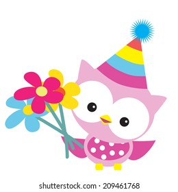 Pink owl vector illustration