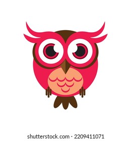 Pink Owl. Vector owl illustration on white background. Bird design in flat style. Colorful cartoon funny cute. Unique illustration for design, print, web. Geometric vector owl. EPS10 