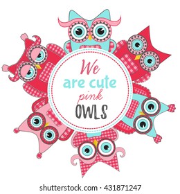 Pink owls colorful cute circle