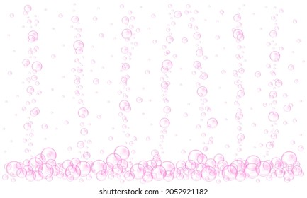 Pink Oxygen Bubbles Stream. Fizzy Carbonated Water Texture. Cherry Or Strawberry Drink, Seltzer, Beer, Soda, Cola, Lemonade, Champagne, Sparkling Wine. Vector Realistic Illustration.